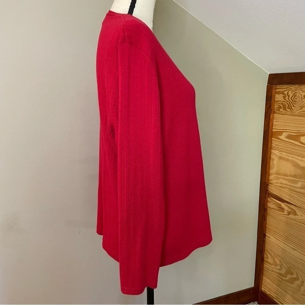 Casual Corner Annex Red Ribbed Button Up Long Sleeve Sweater 1X